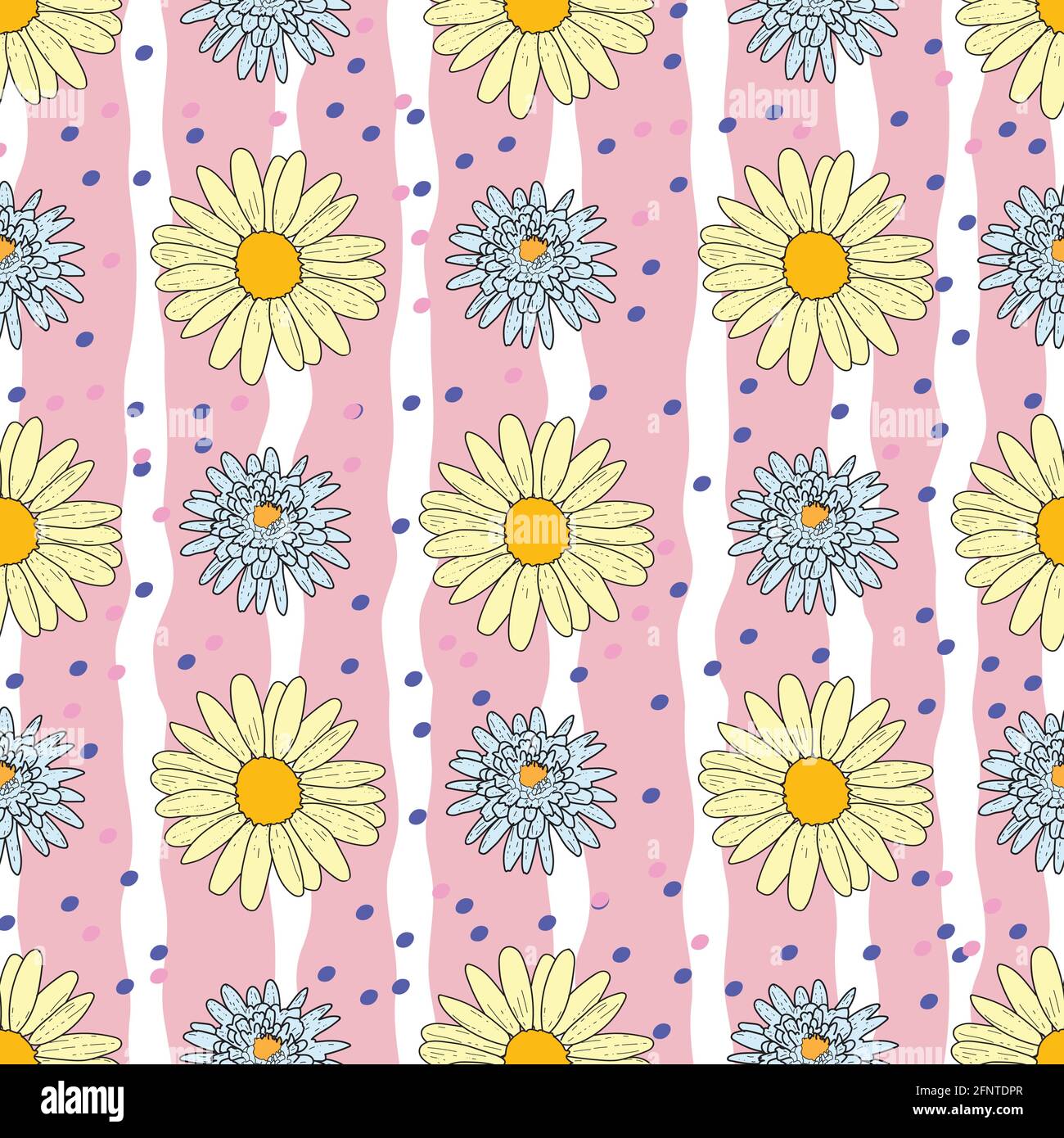 Vector pastel pink background daisy flowers, wild flowers and ...