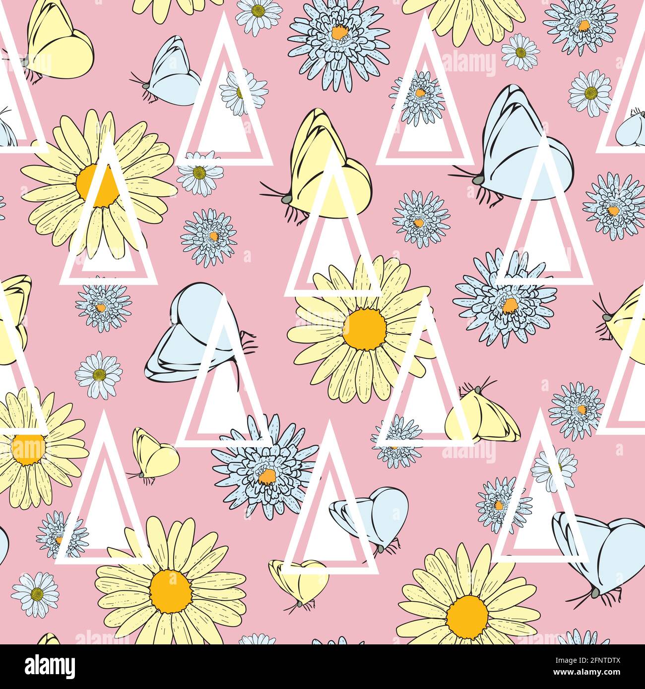 Vector pastel pink background daisy flowers, wild flowers and ...