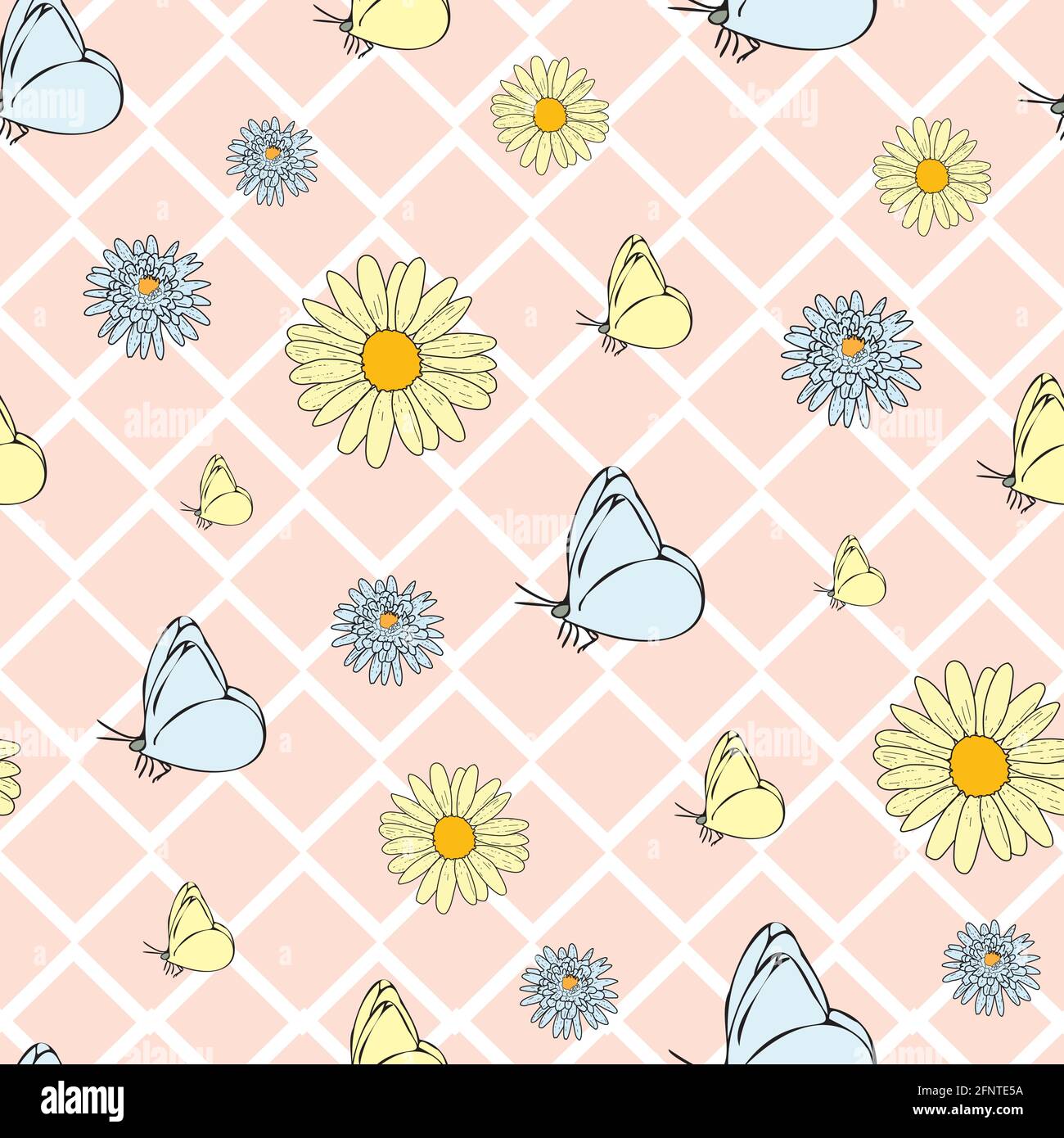 Vector pastel pink peach background daisy flowers, wild flowers and ...