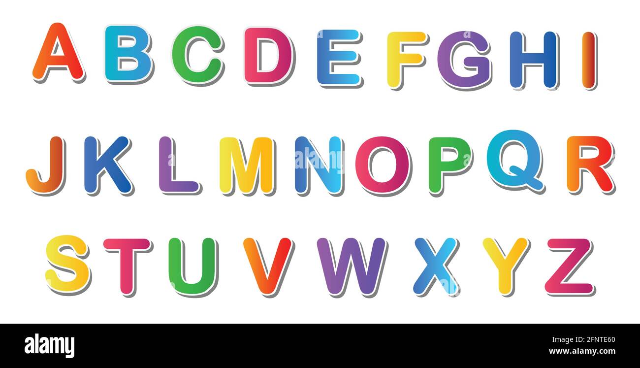 English alphabet vecctor.Multicolored Alphabet sticker colorful letters Stock Vector