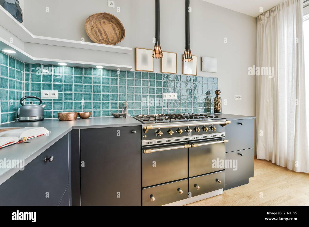 Interior of contemporary kitchen with minimalist style furniture and