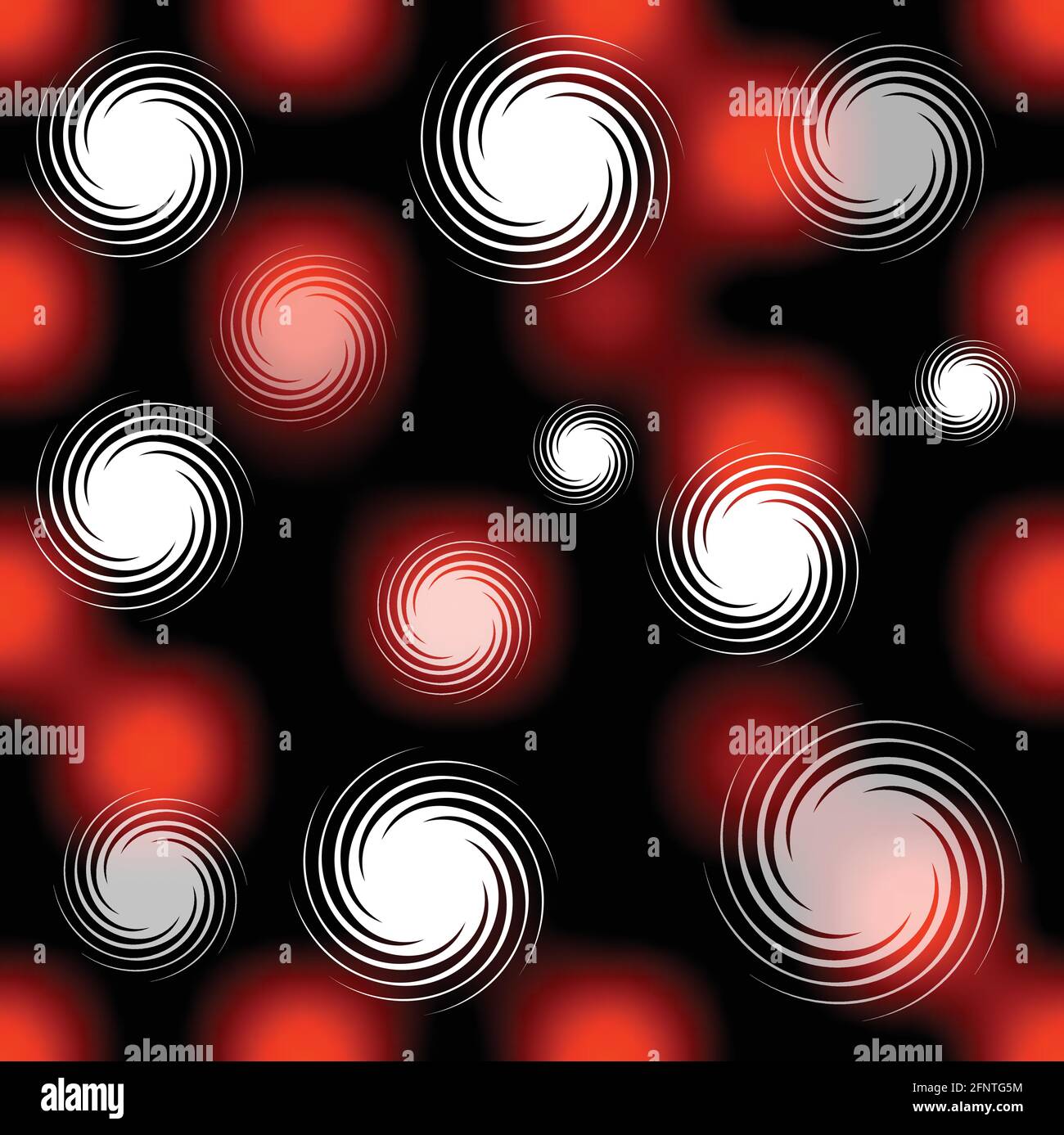 High contrasting seamless background with red blur stains and white swirl on black area Stock Vector