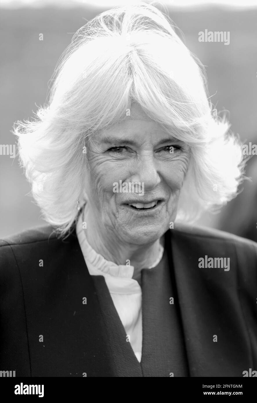 The Duchess of Cornwall during a visit to Bangor Market where she walked around and meeting stall holders at the open-air market. Picture date: Wednesday May 19, 2021. Stock Photo