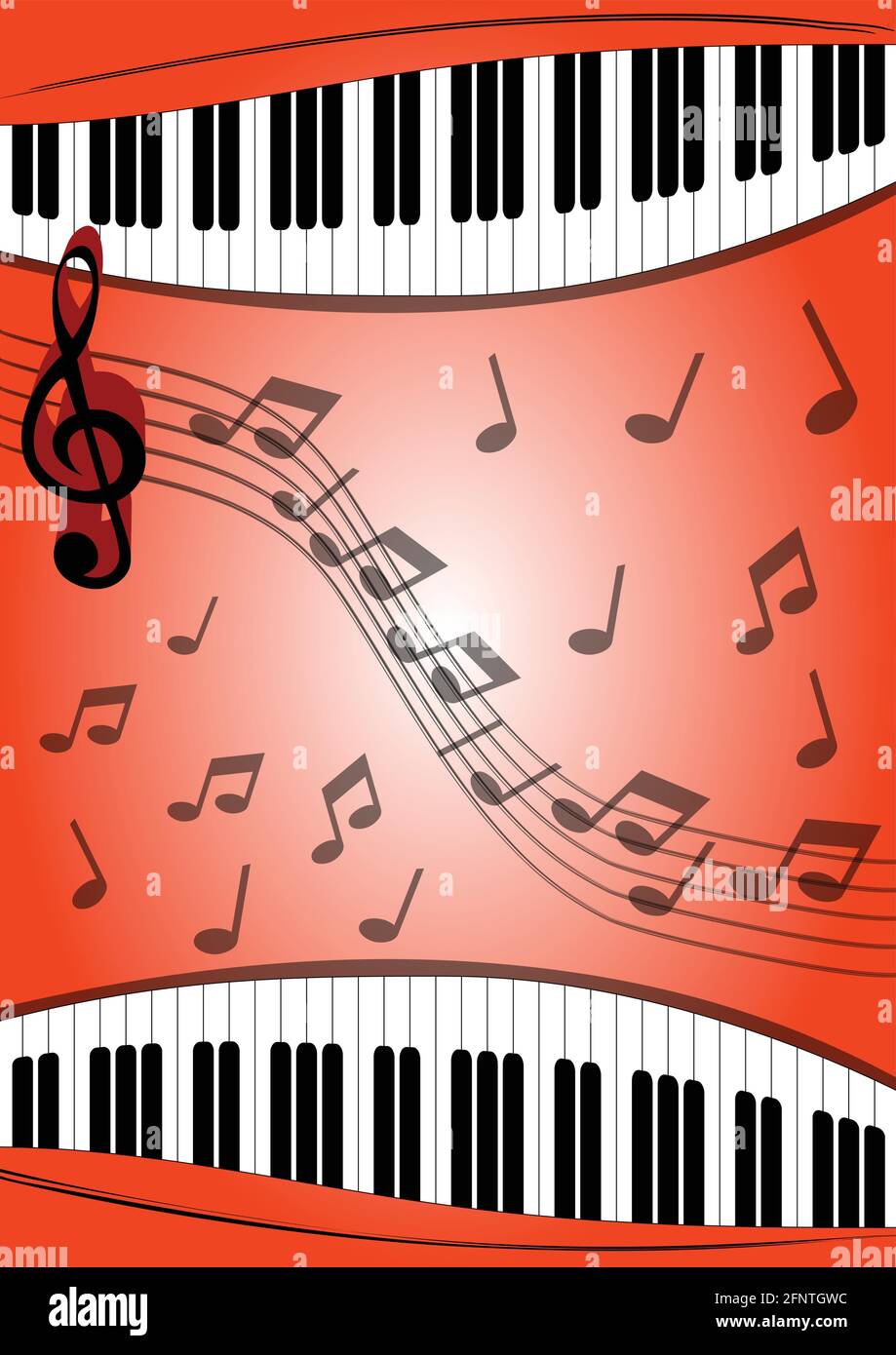 Background with musical theme piano keyboard, stave, treble clef on red  area with gradient Stock Vector Image & Art - Alamy