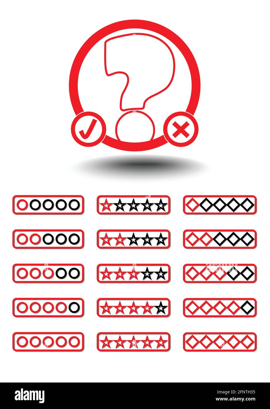 Set of quiz elements - quiz emblem and button to select difficulty, EPS10 vector Stock Vector