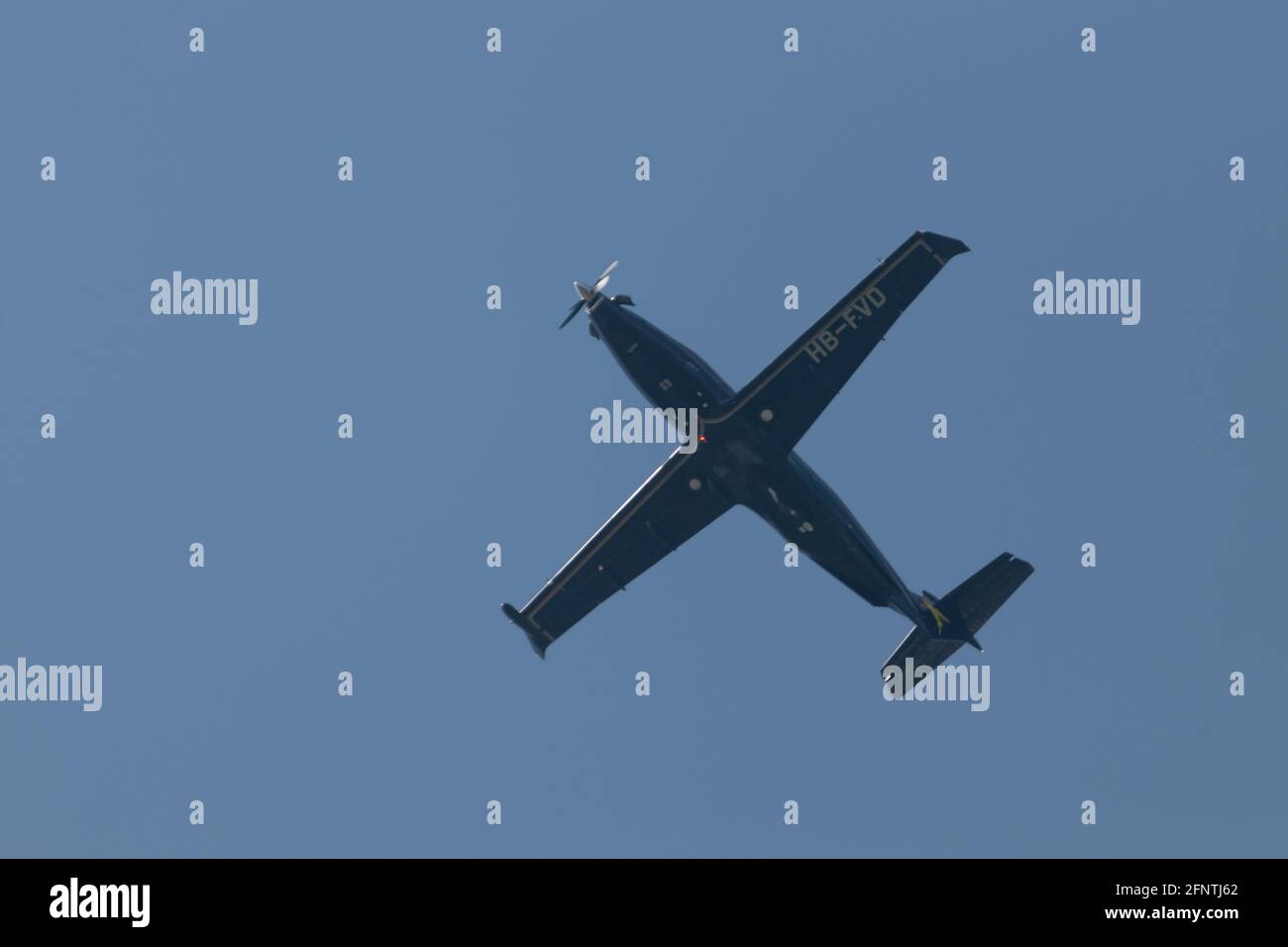 Pilatus PC-12 aircraft is departing from the airport Saint Gallen Altenrhein in Switzerland 21.4.2021 Stock Photo