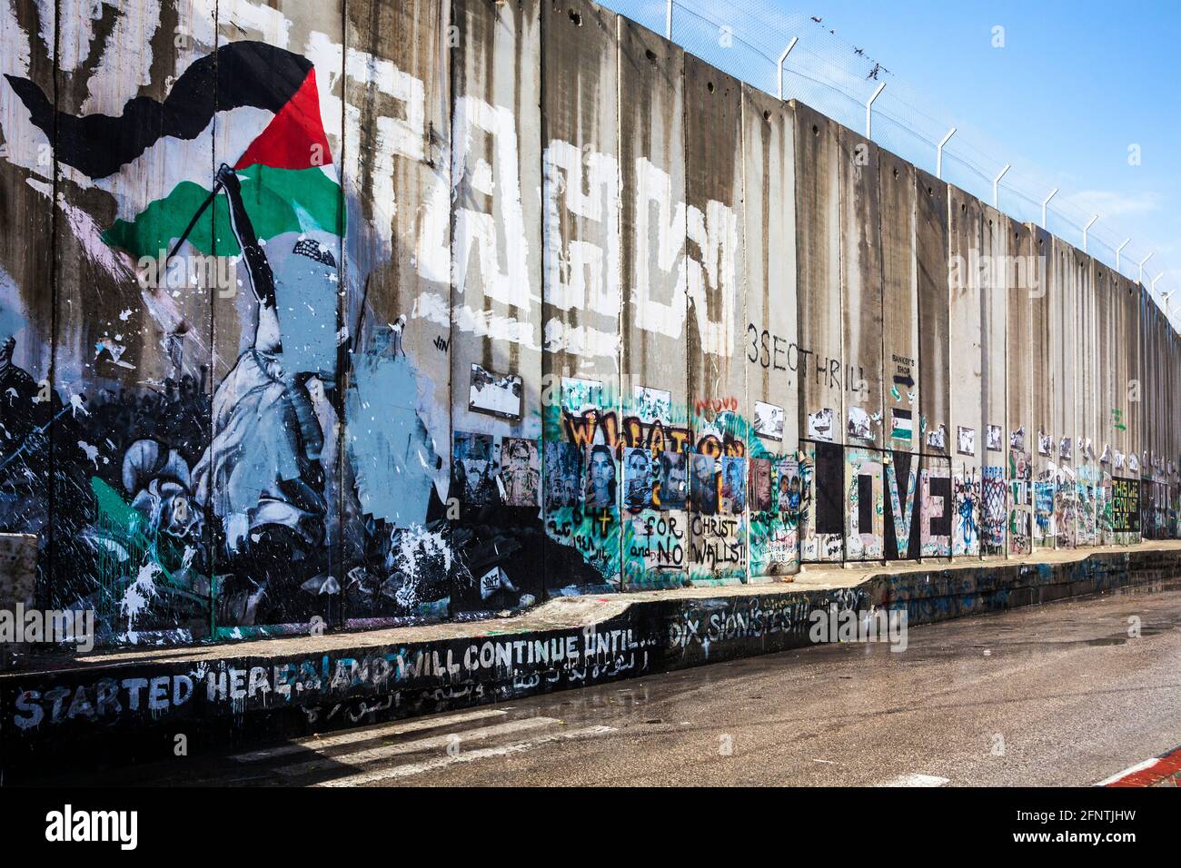 Part of the Israeli West Bank Barrier near Bethlehem. Stock Photo