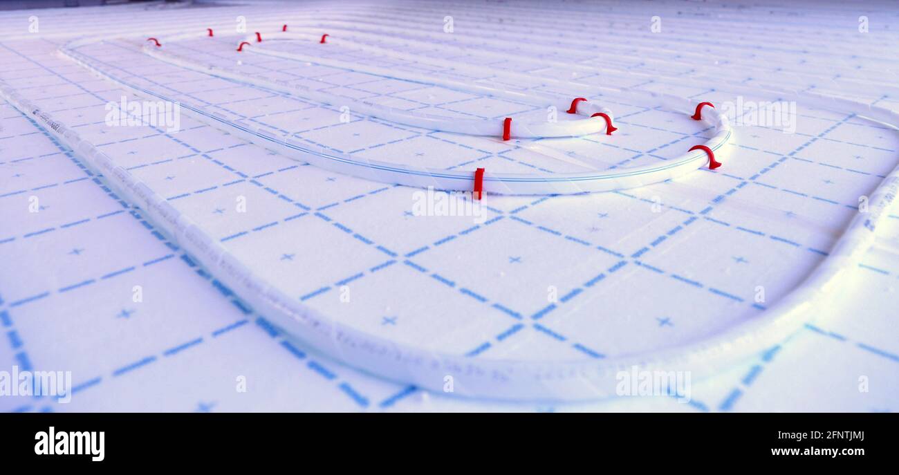 Underfloor heating system on a building site Stock Photo
