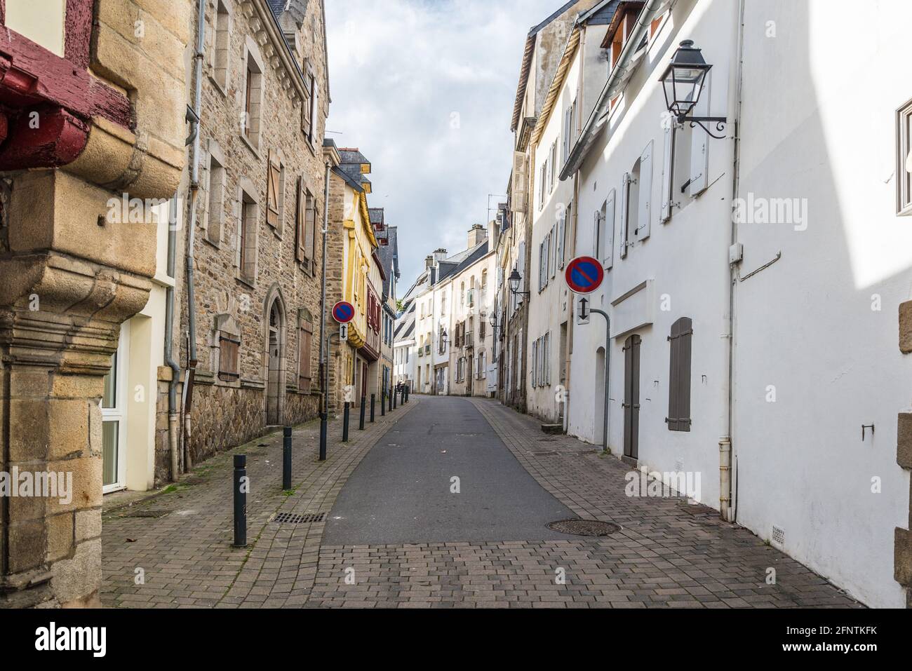 Cozy historical street of small city Vannes, France Stock Photo
