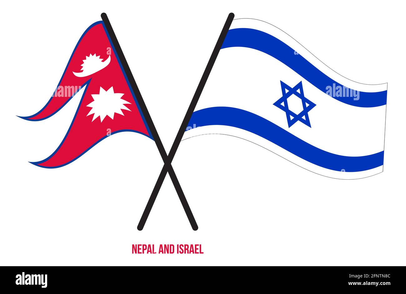 Nepal and Israel Flags Crossed And Waving Flat Style. Official ...
