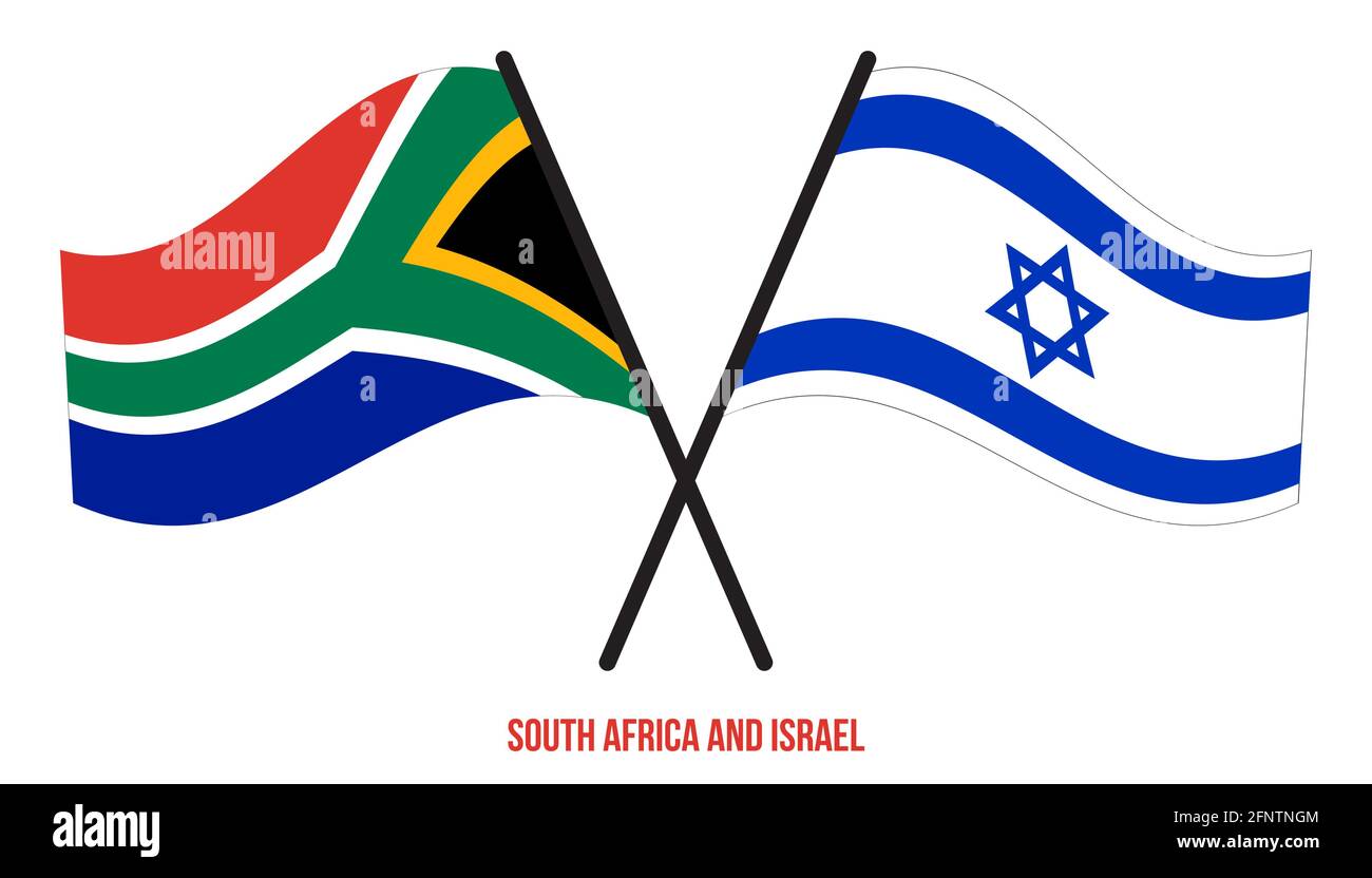 South Africa and Israel Flags Crossed And Waving Flat Style. Official ...