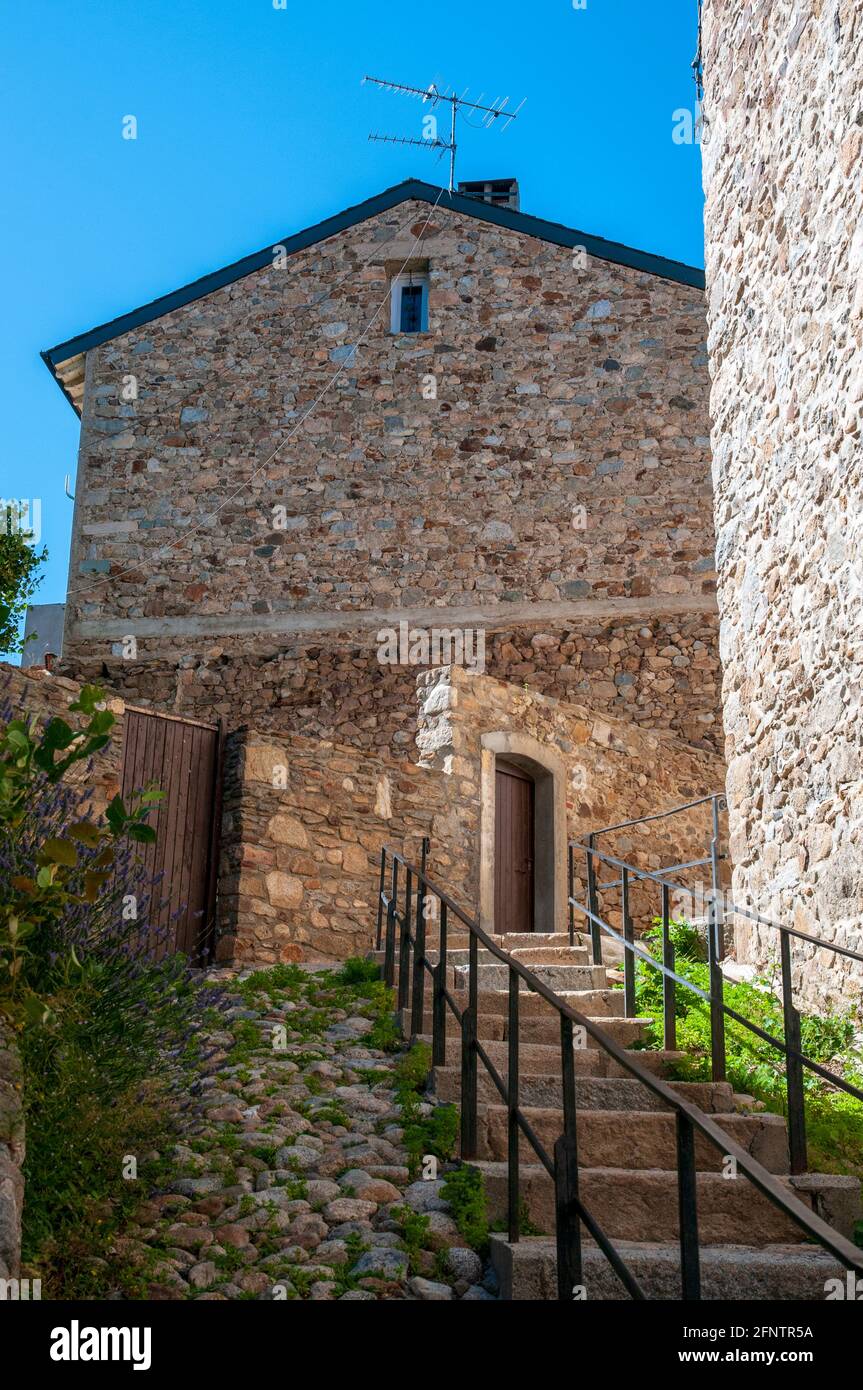 Alleyway and stairs in the fortified town of Mont-Louis, Pyrenees-Orientales (66), Occitanie region, France. It was built by Vauban and it is a UNESCO Stock Photo