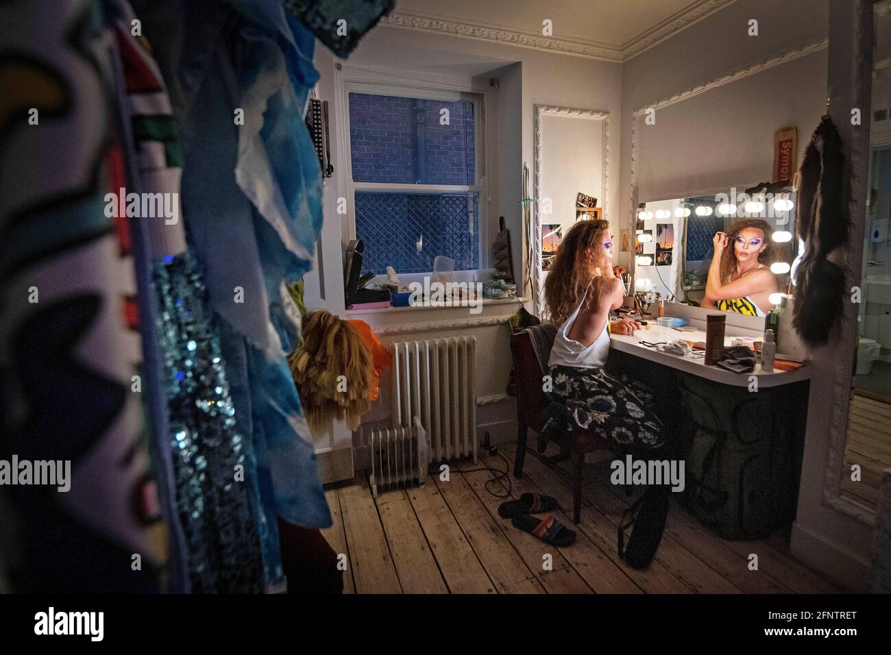 Willam From Rupaul S Drag Race Star Of West End Comedy Death Drop Makes The Finishing Touches To Her Makeup In A Dressing Room At The Garrick Theatre London As The Theatre Prepares