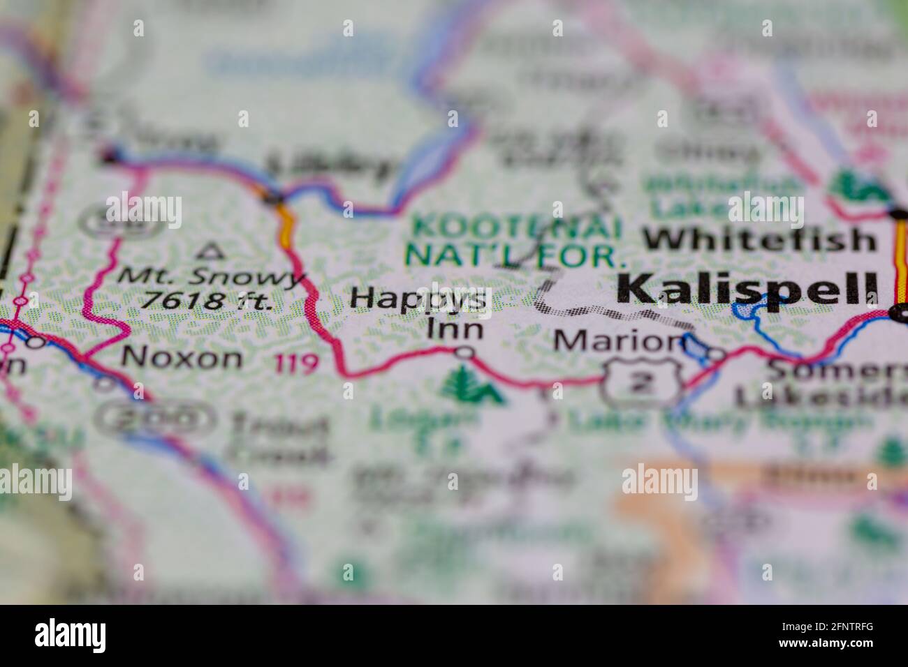Happys Inn Montana USA shown on a Geography map or road map Stock Photo