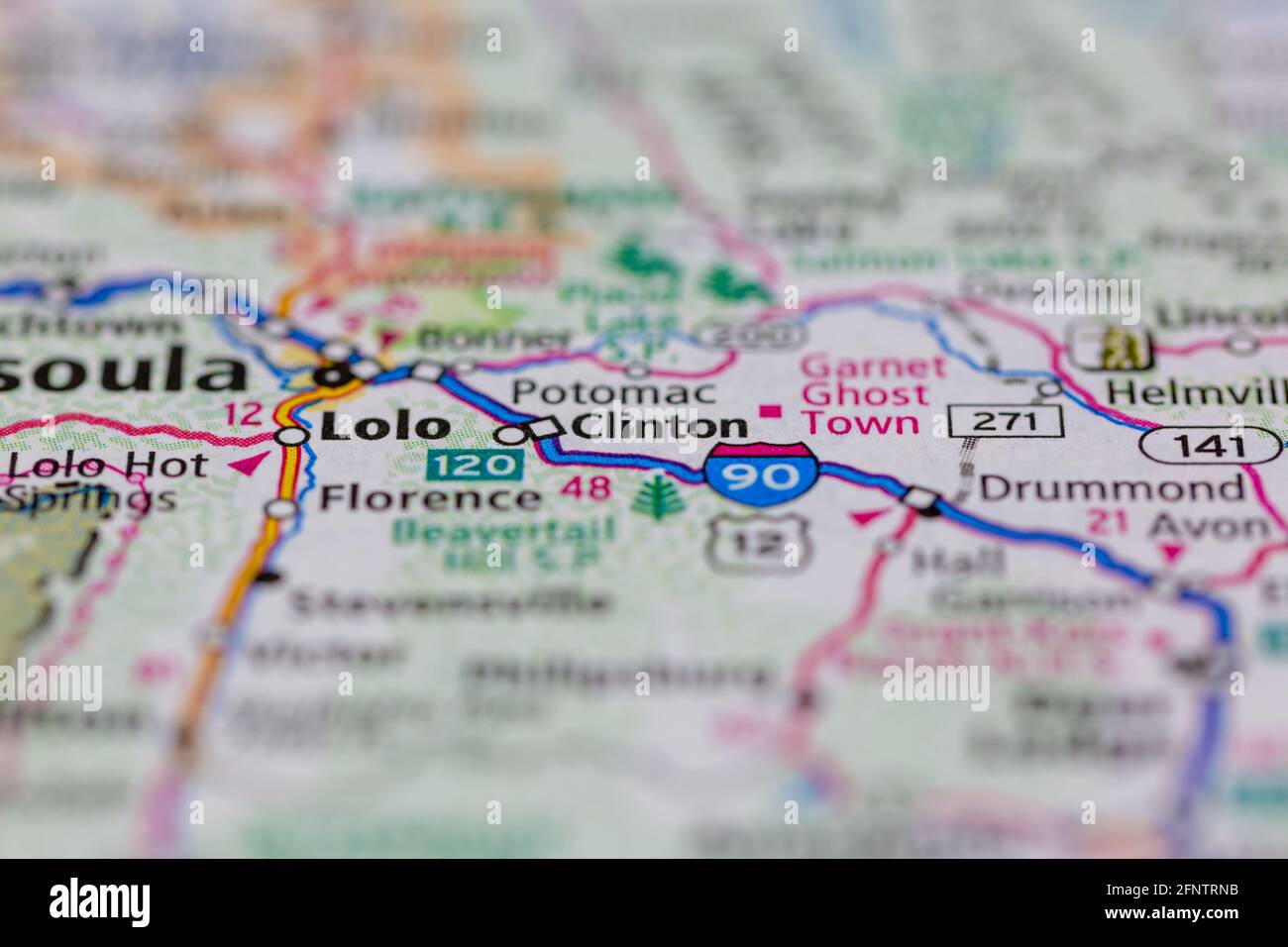 Clinton Montana USA shown on a Geography map or road map Stock Photo