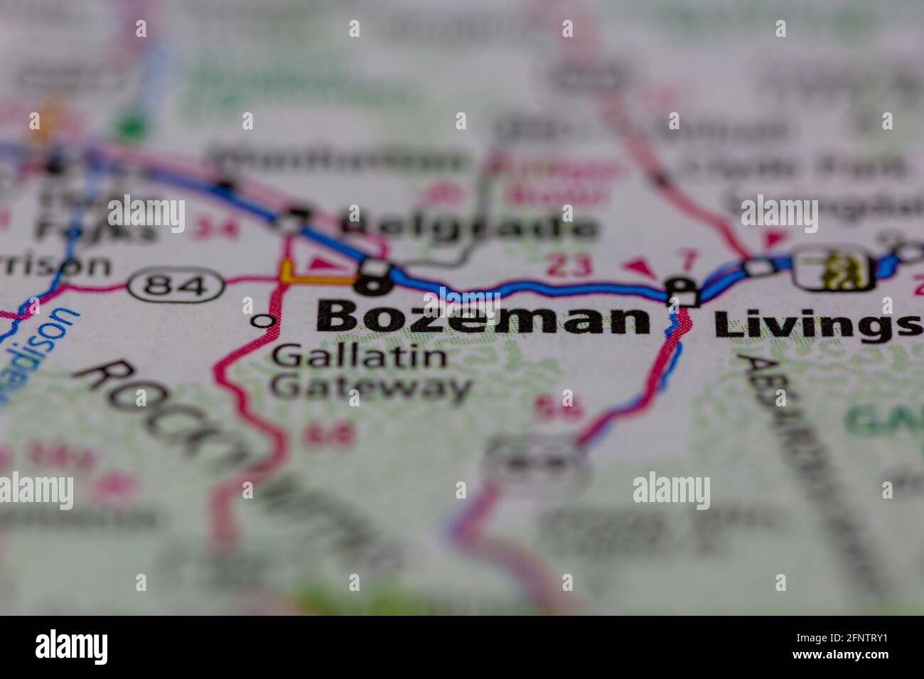 Bozeman Montana USA shown on a Geography map or road map Stock Photo