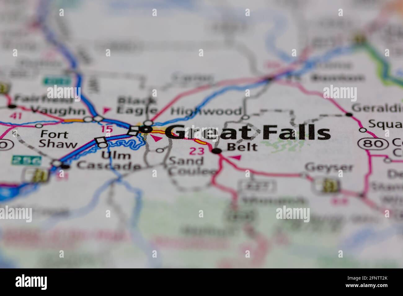 Great Falls Montana USA shown on a Geography map or road map Stock
