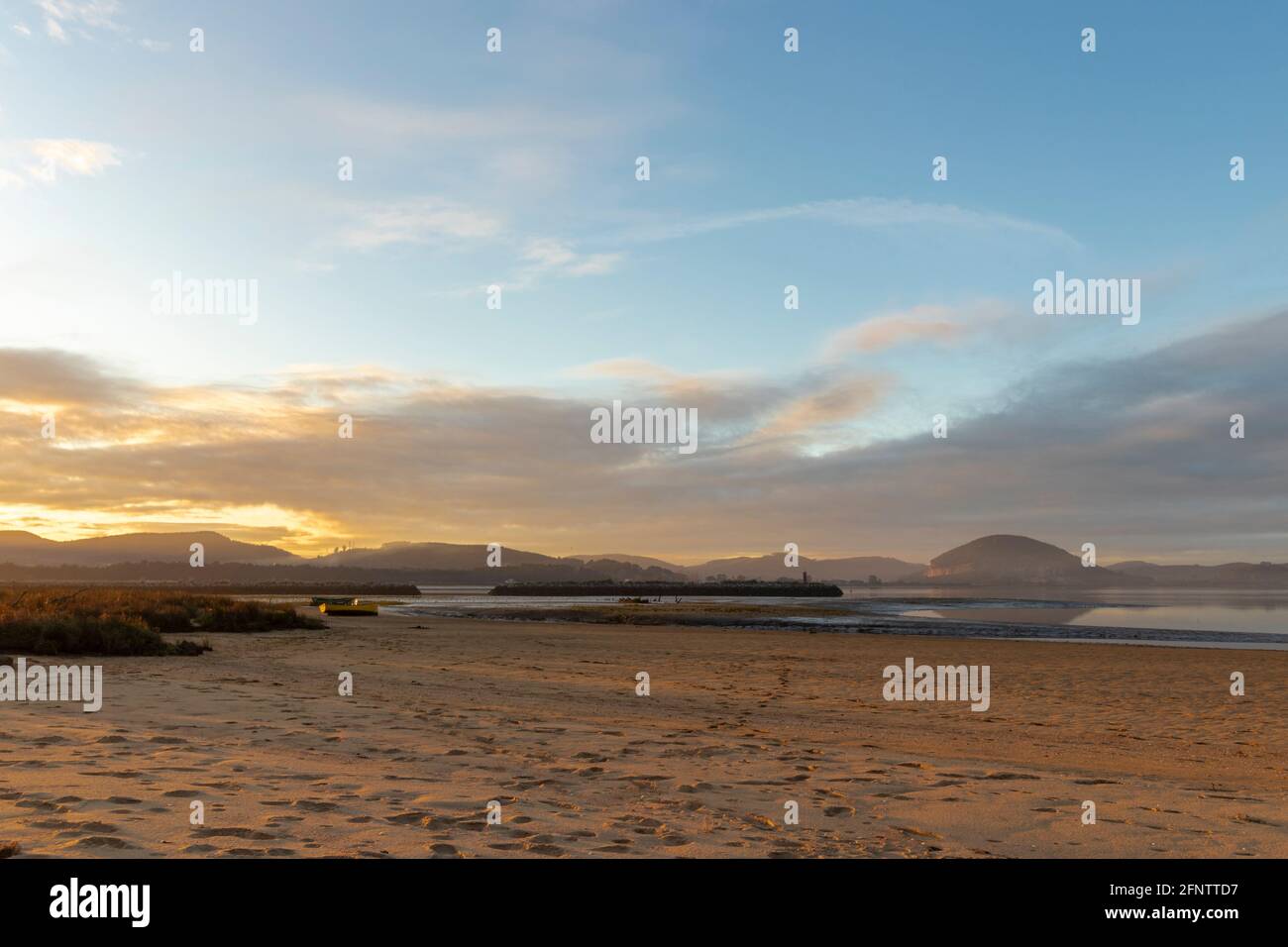 Laredo beach in northern Spain, in the autonomous region of Cantabria at sunset Stock Photo