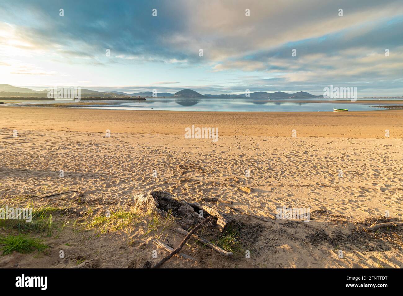 Laredo beach in northern Spain, in the autonomous region of Cantabria at sunset Stock Photo