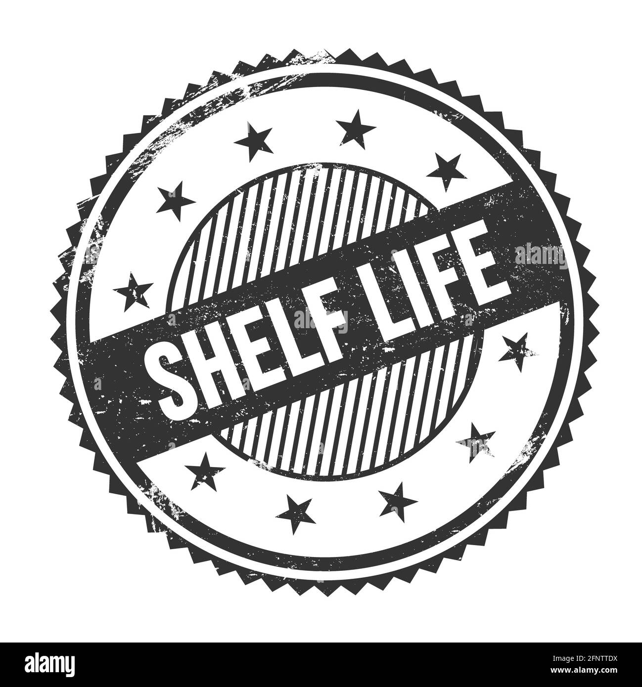 SHELF LIFE text written on black grungy zig zag borders round stamp Stock Photo Alamy