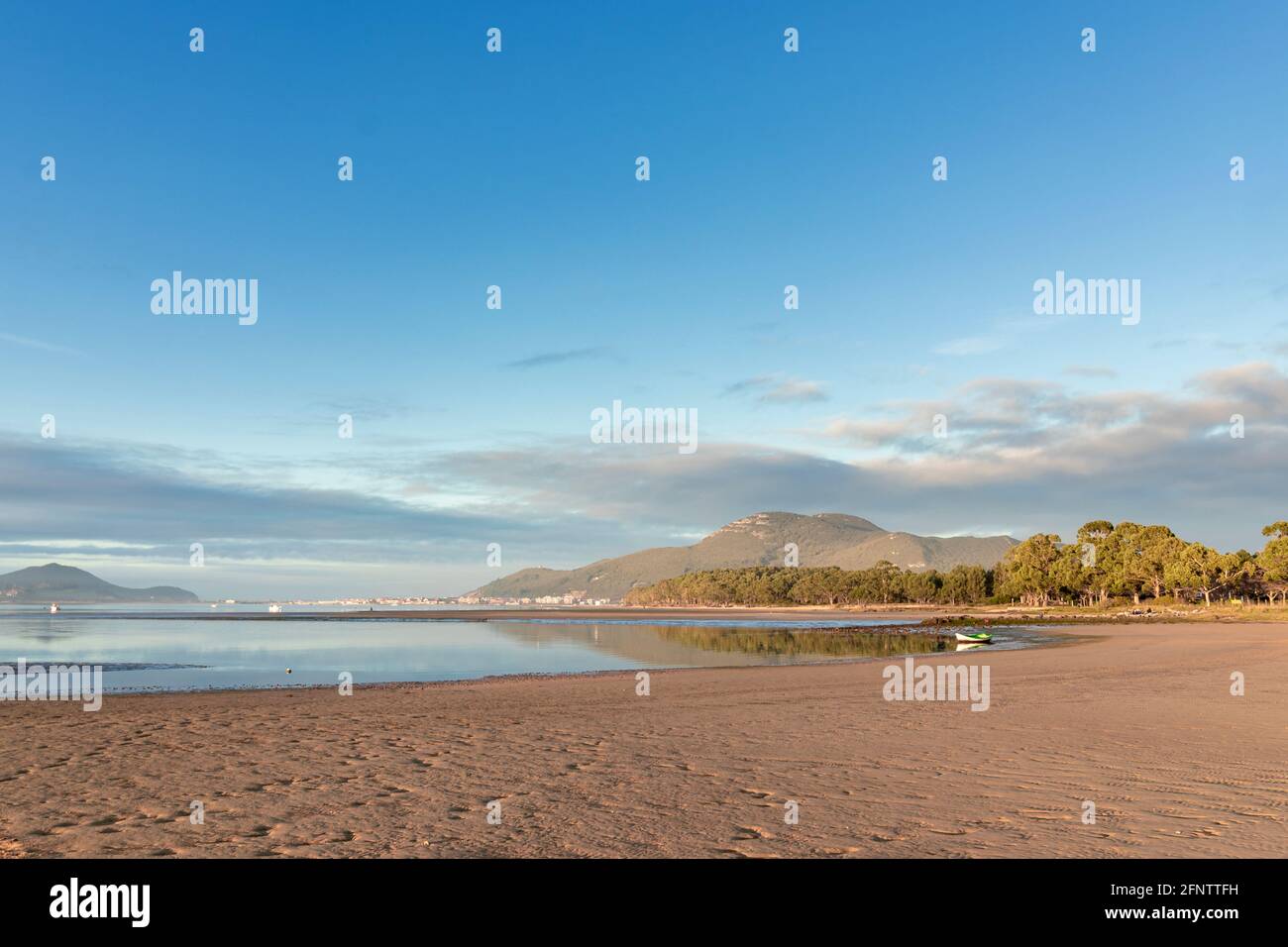Laredo beach in northern Spain, in the autonomous region of Cantabria at sunset Stock Photo