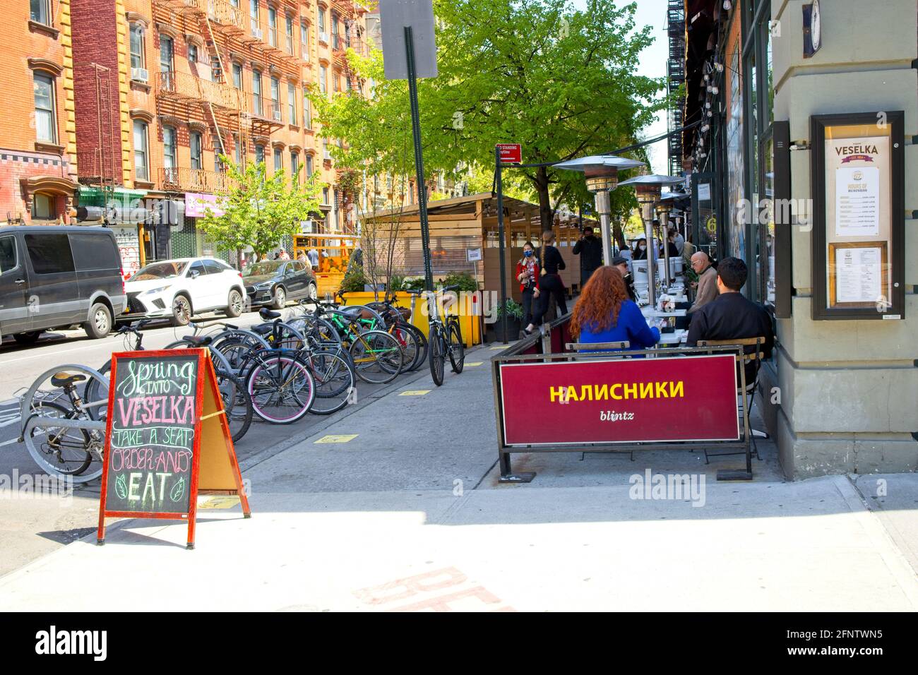 New York, NY, USA May 19, 2021 Outdoor dining at Veselka Ukrainian