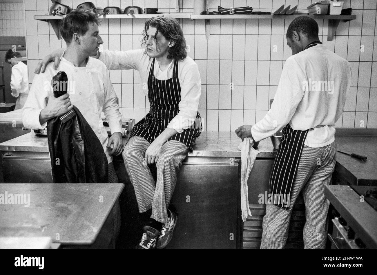 Celebrity chef Marco Pierre White in the kitchen of Harvey's restaurant in Wandsworth at the height of his growing fame. London - 1989. UK Stock Photo