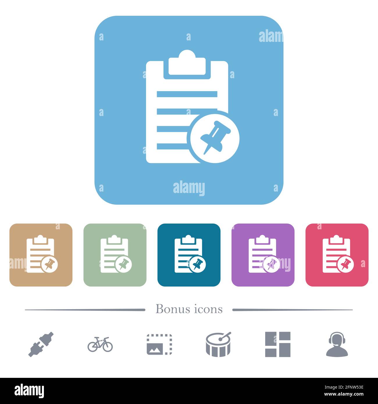 Note pin white flat icons on color rounded square backgrounds. 6 bonus ...