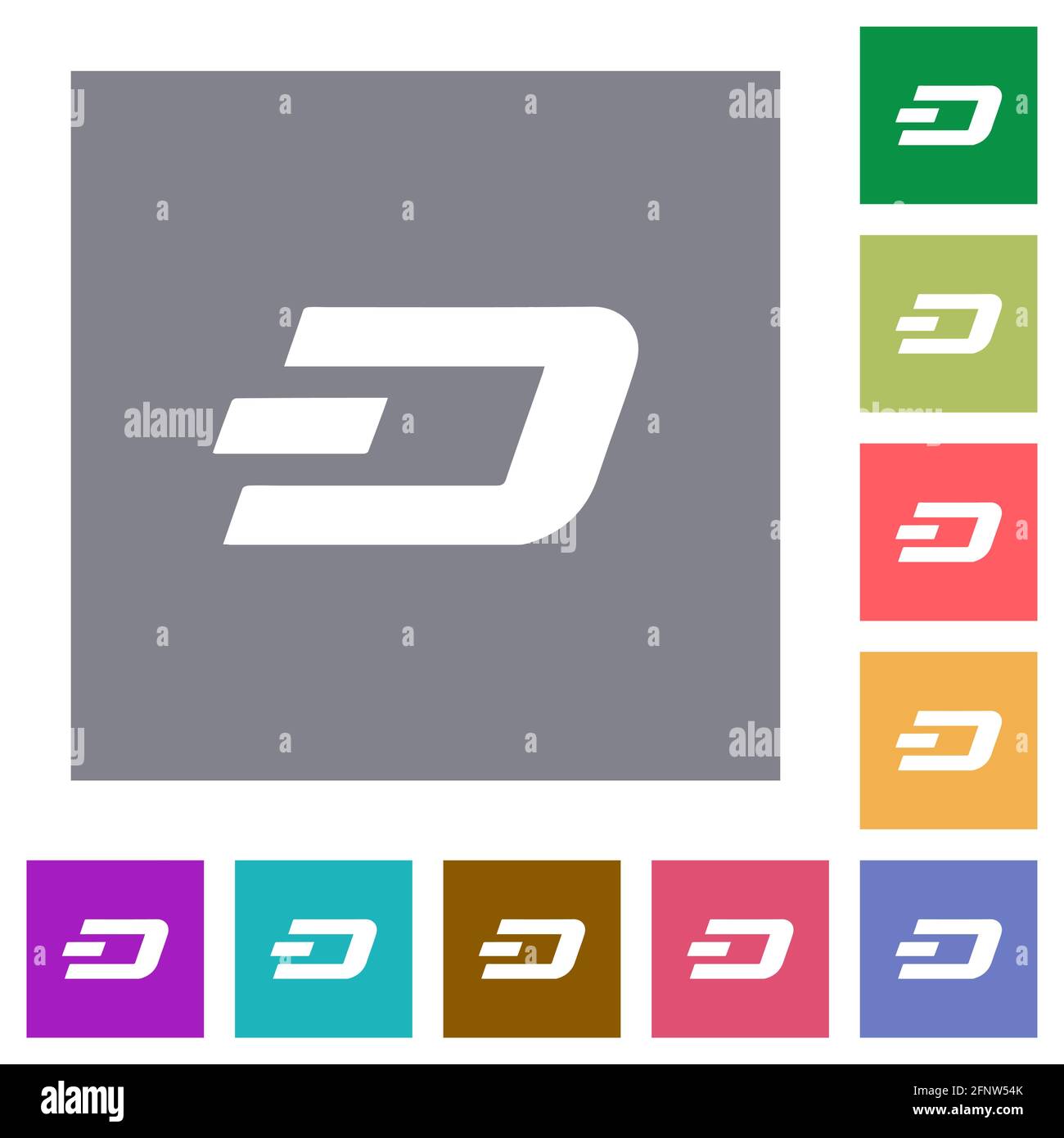 Dash digital cryptocurrency flat icons on simple color square ...