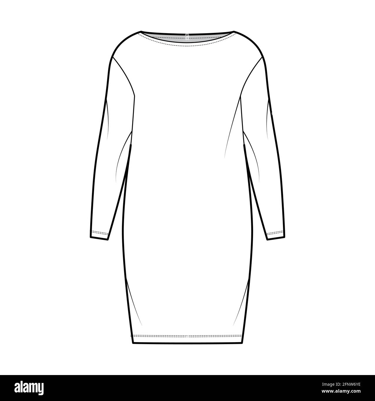 Dress sack slouchy technical fashion illustration with long sleeves,  oversized body, knee length pencil skirt. Flat apparel front, grey color  style. Women, men unisex CAD mockup Stock Vector Image & Art -