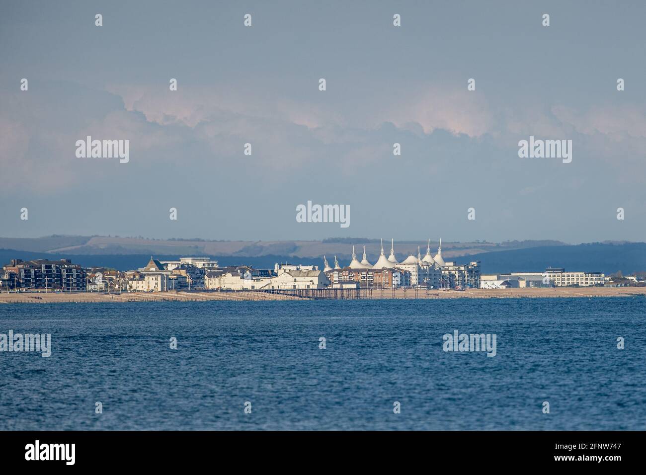 Bognor seafront including Butlins from a distant beach Stock Photo