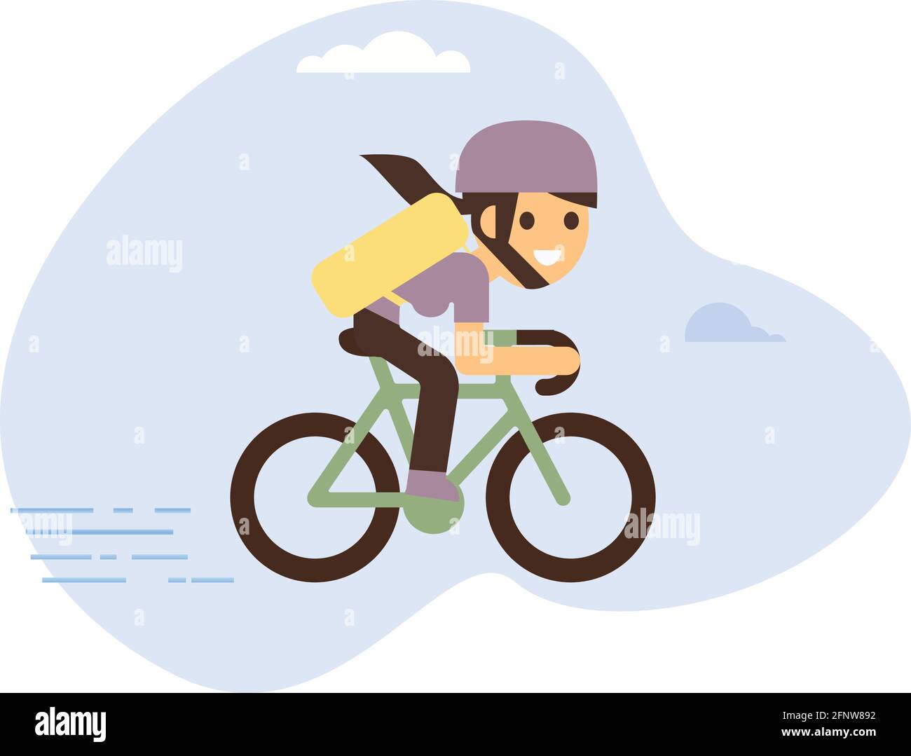 Courier bicycle delivery girl with parcel box on the back. Ecological city bike delivering service illustration with modern cyclist carrying package. Stock Vector