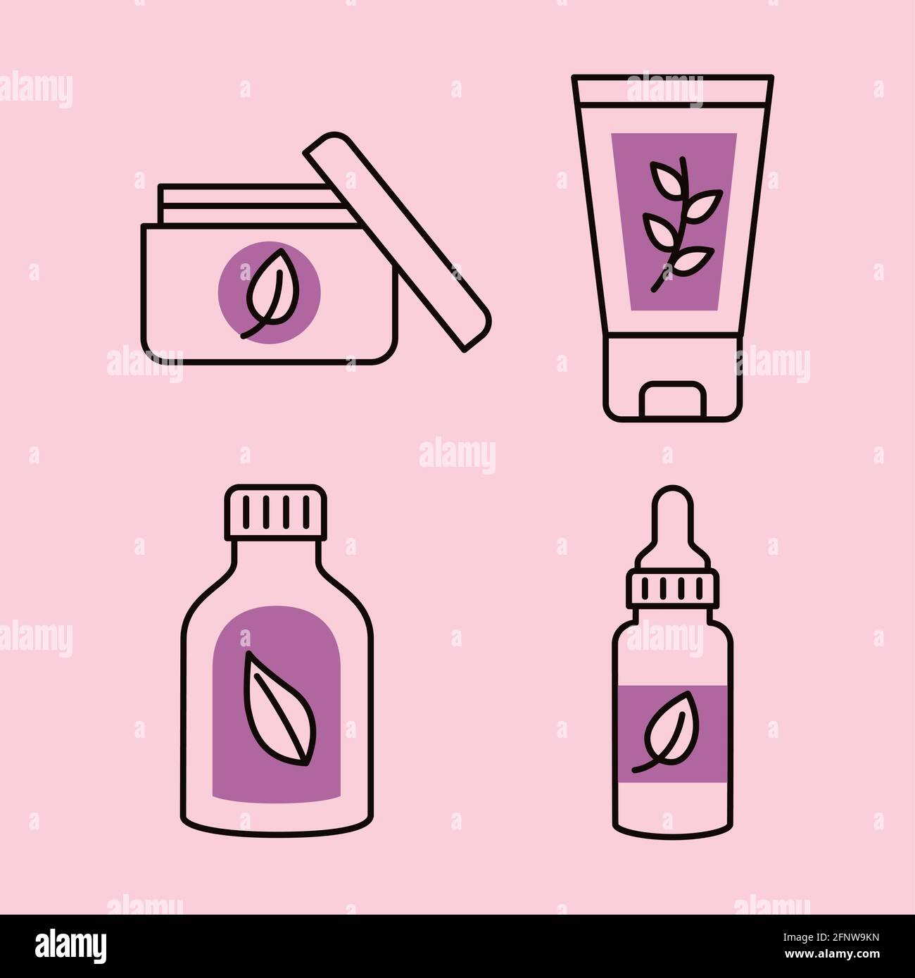 four organic cosmetics set icons Stock Vector