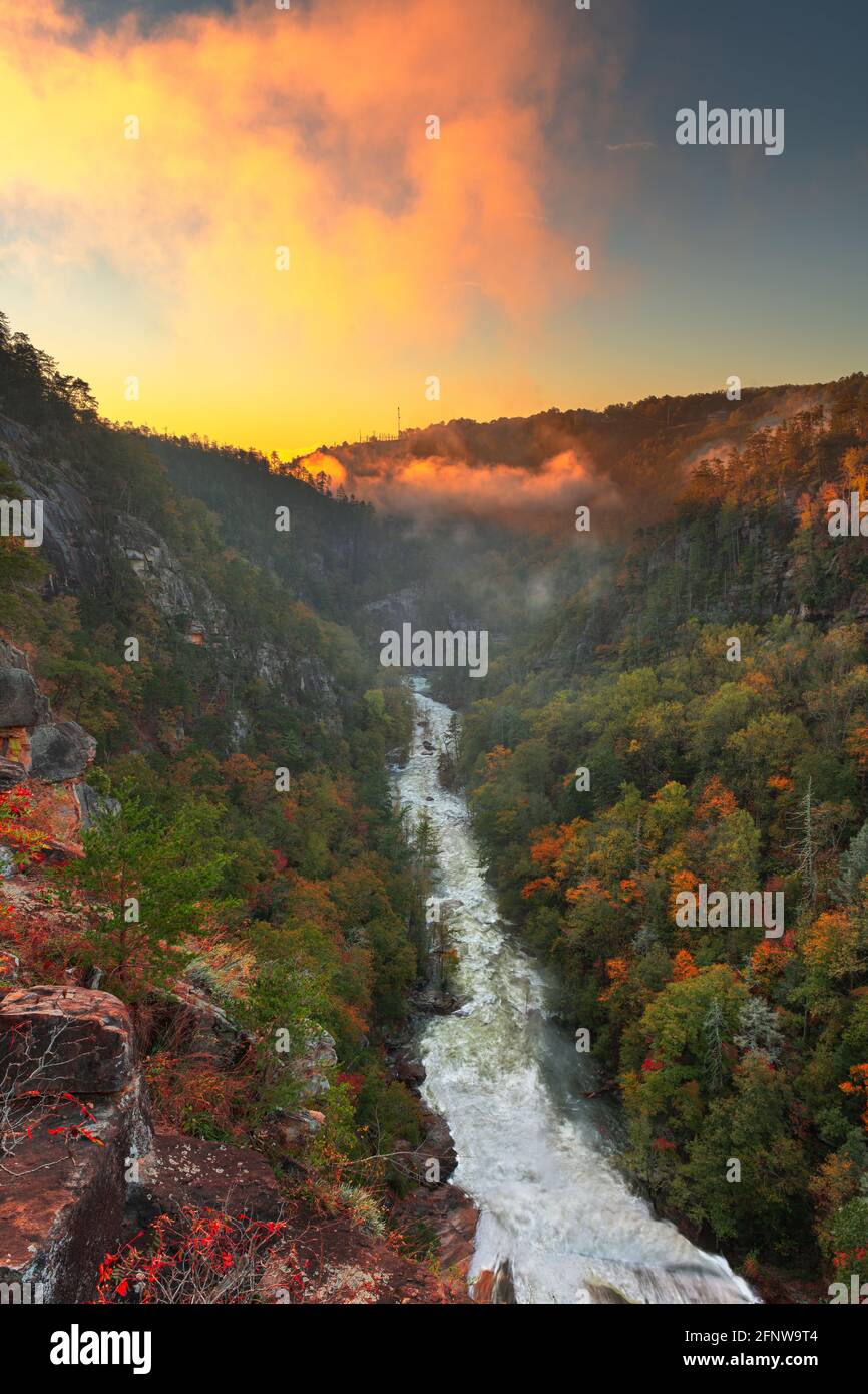 Tallulah Falls, Georgia, USA overlooking Tallulah Gorge in the autumn season. Stock Photo