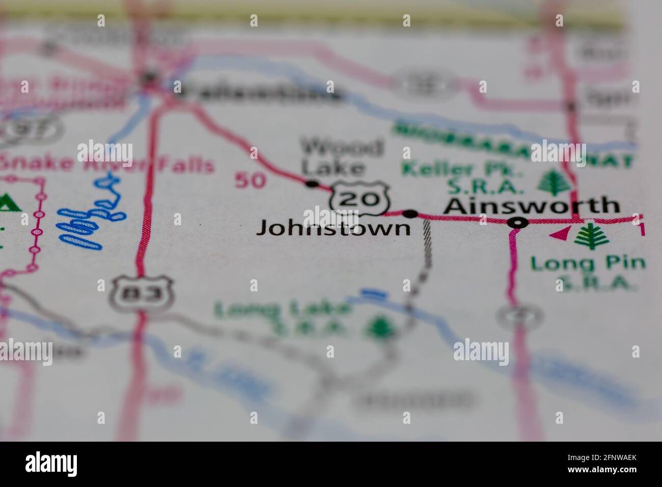 Johnstown Nebraska USA Shown on a Geography map or Road map Stock Photo