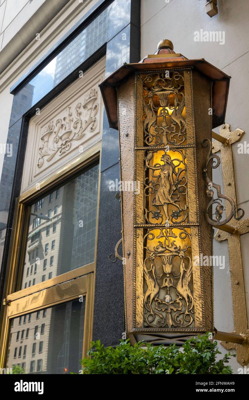 Ornate lantern at the entryway of Trump Park Avenue condominiums, New York City, USA Stock Photo