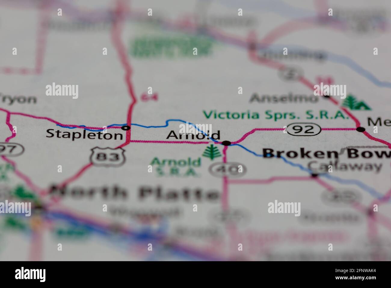 Arnold Nebraska USA Shown on a Geography map or Road map Stock Photo