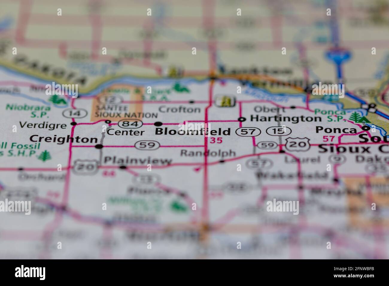 Bloomfield Nebraska USA Shown on a Geography map or Road map Stock ...