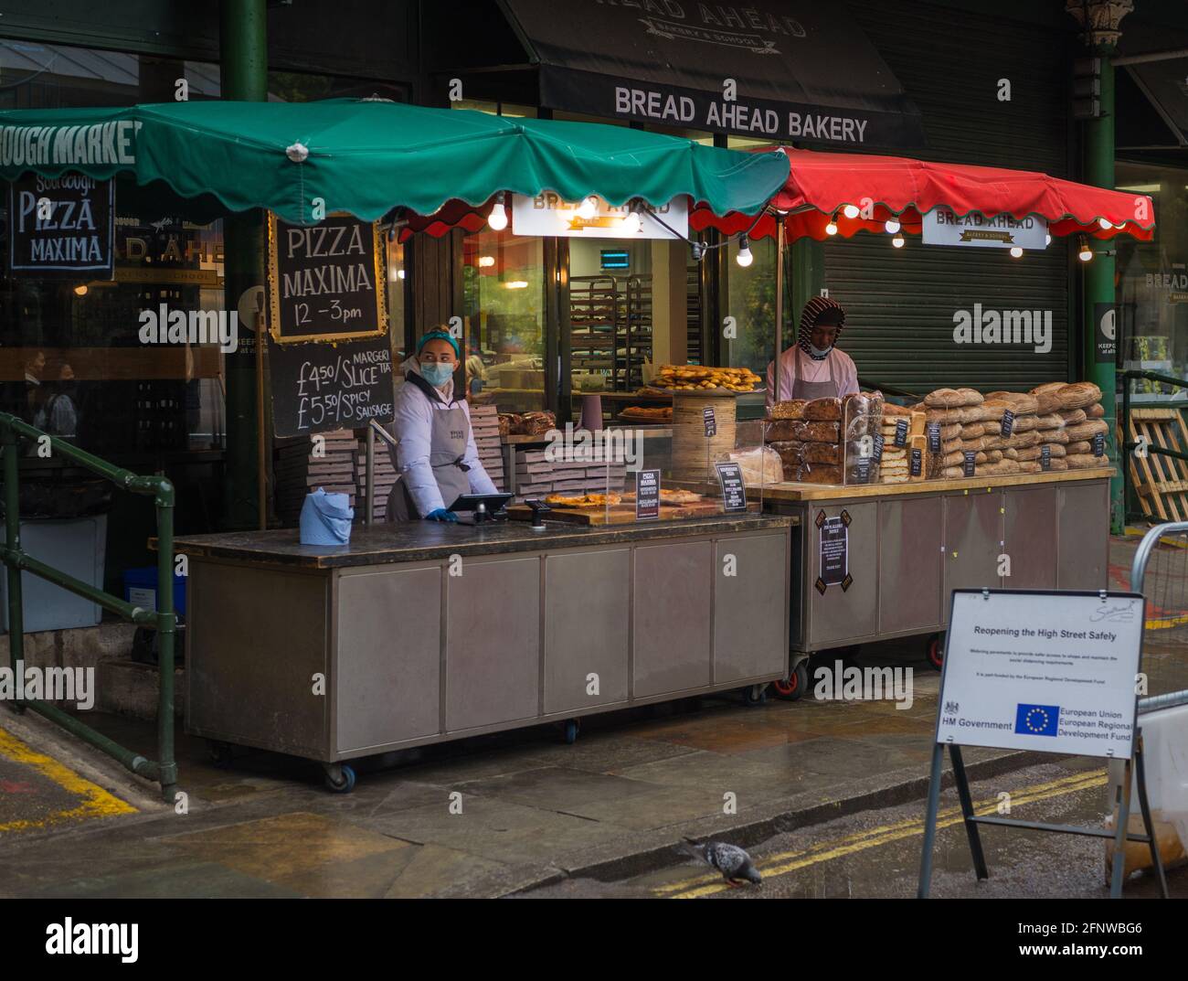 Bread Ahead Bakery outside food counter at Borough Market, London
