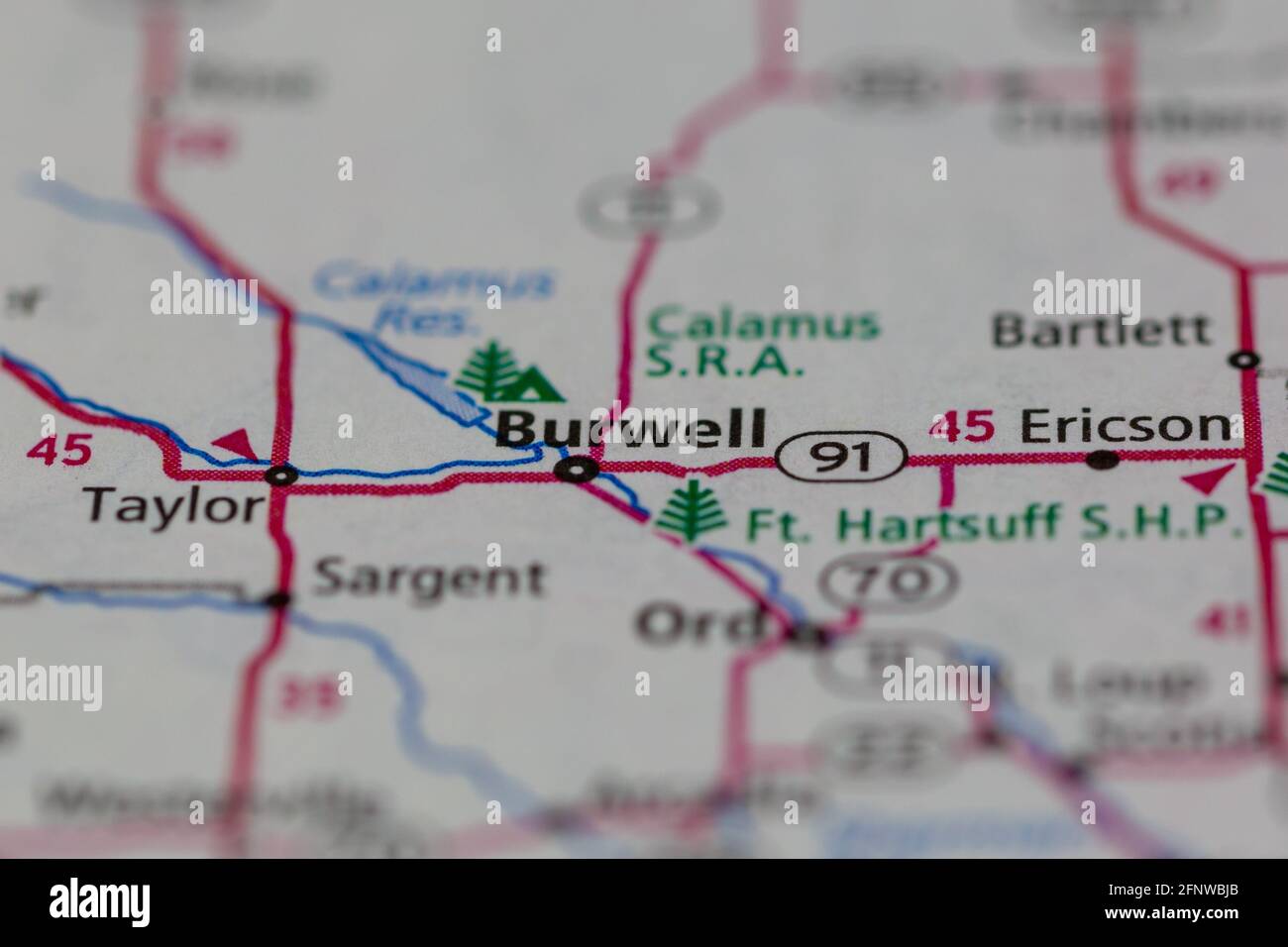 Burwell Nebraska USA Shown on a Geography map or Road map Stock Photo