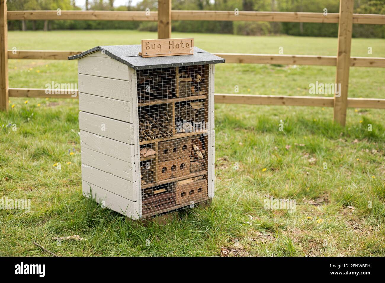 Shotgate, Essex, England, May 2021, a bug hotel has been built and ...