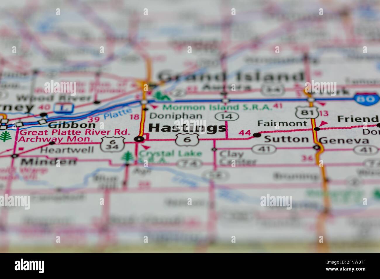 Hastings Nebraska USA Shown on a Geography map or Road map Stock Photo