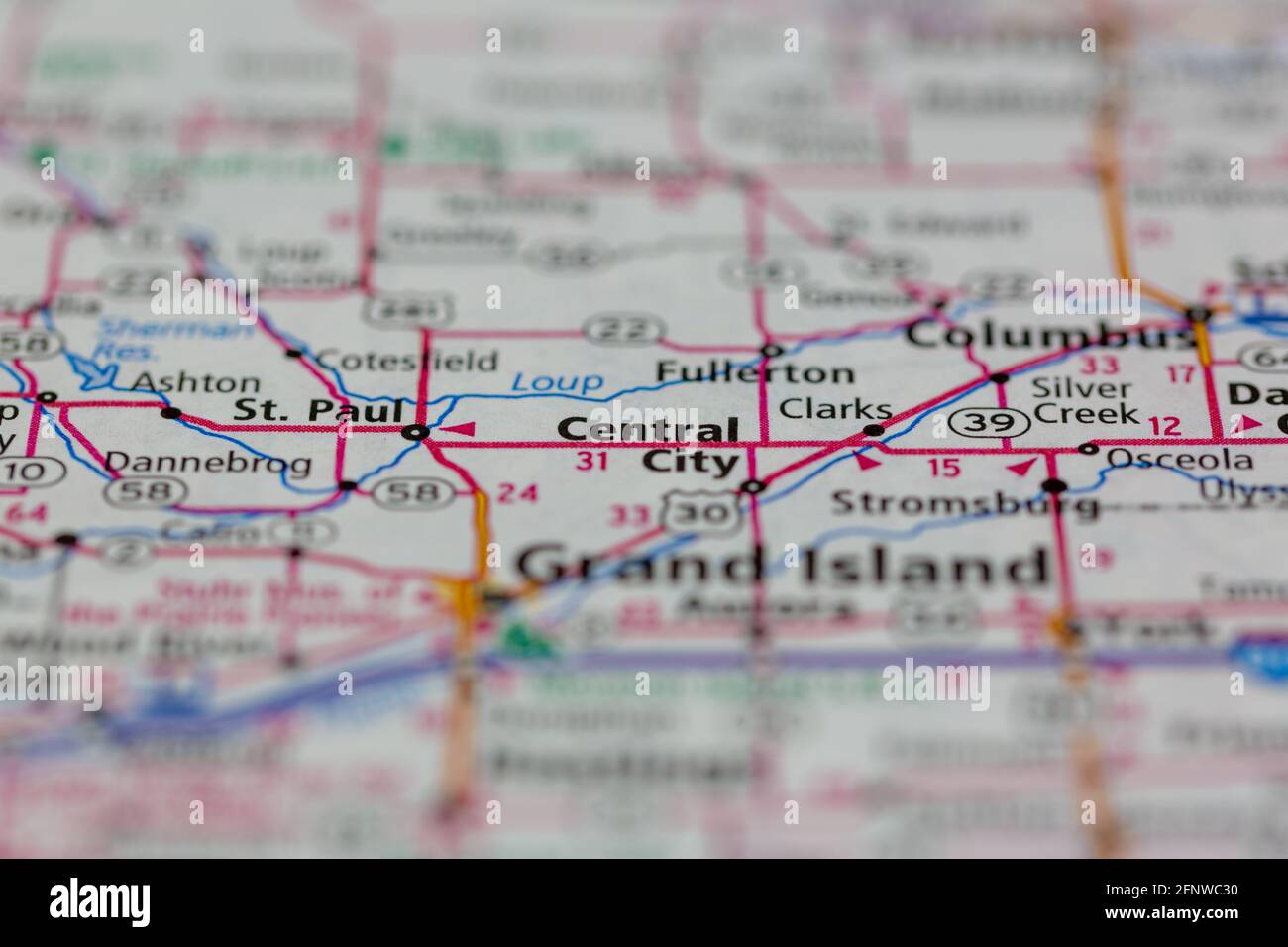 Central City Nebraska USA Shown on a Geography map or Road map Stock