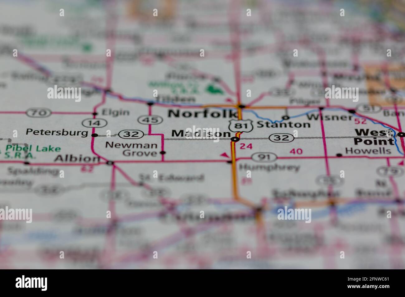 Madison Nebraska USA Shown on a Geography map or Road map Stock Photo