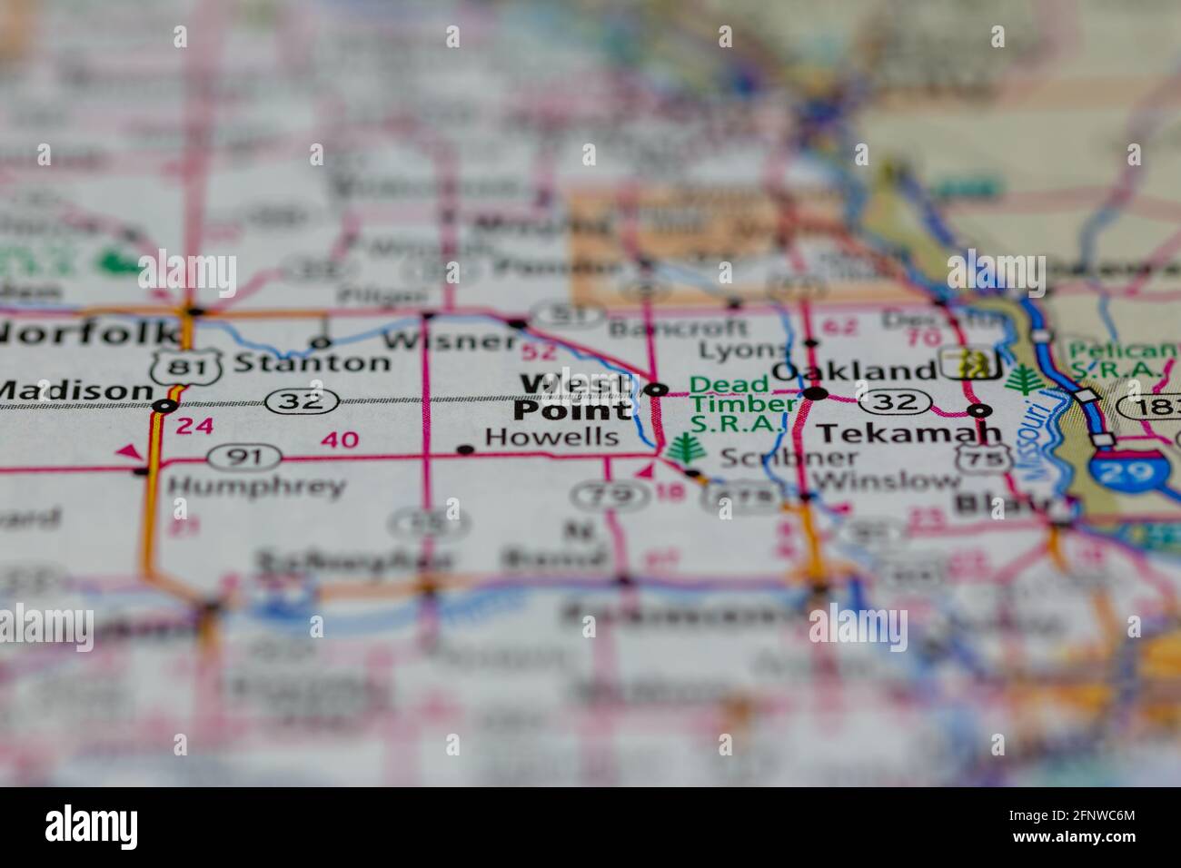 West Point Nebraska USA Shown on a Geography map or Road map Stock
