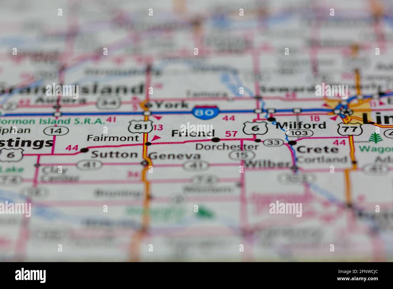 Friend Nebraska USA Shown on a Geography map or Road map Stock Photo