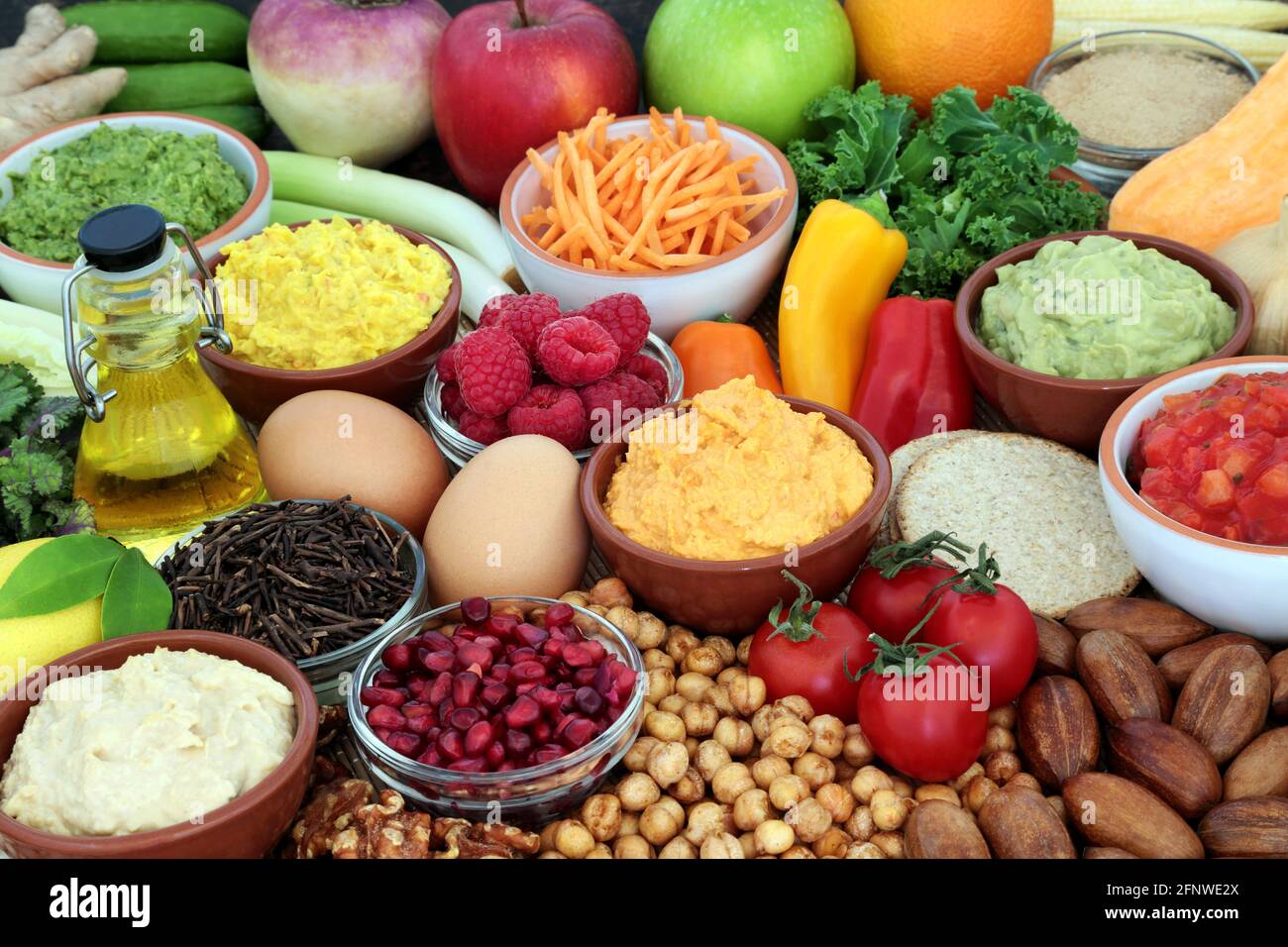Vegetarian food for a healthy high fibre diet with foods high in