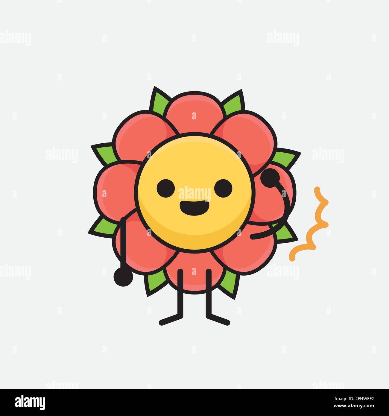 Vector Illustration of Flower Character with cute face, simple hands and leg line art on