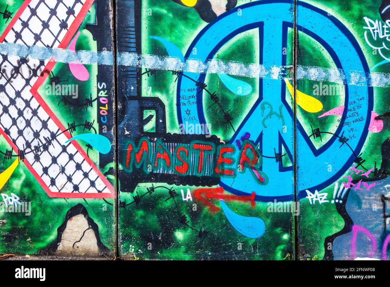 Detail of graffiti on the Israeli West Bank Barrier near Bethlehem. Stock Photo