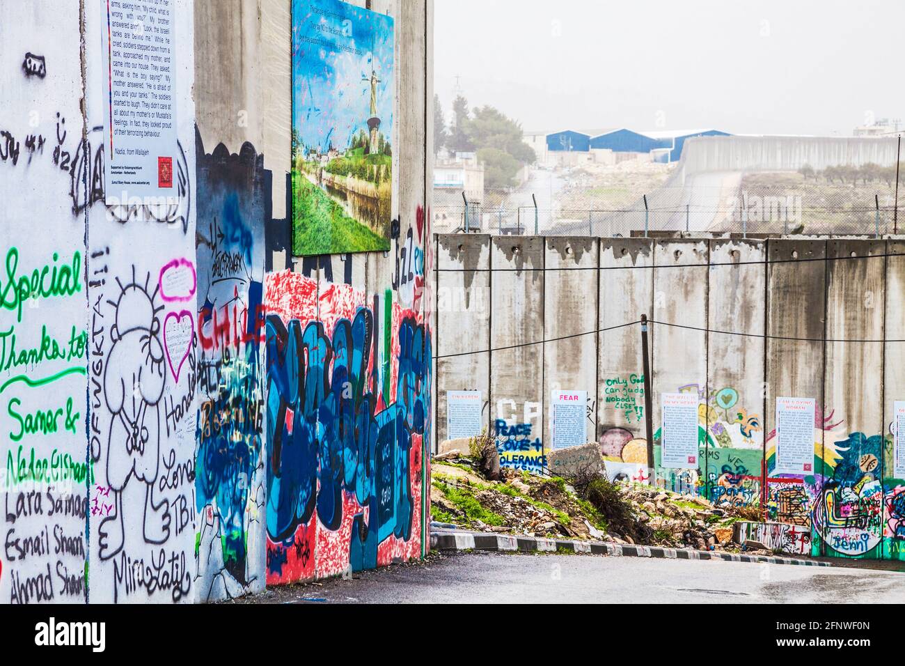 Part of the Israeli West Bank Barrier near Bethlehem. Stock Photo
